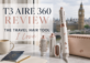 The next-gen T3 Aire 360 multi-styler displayed on a counter with a passport and the London Big Ben skyline in the background.